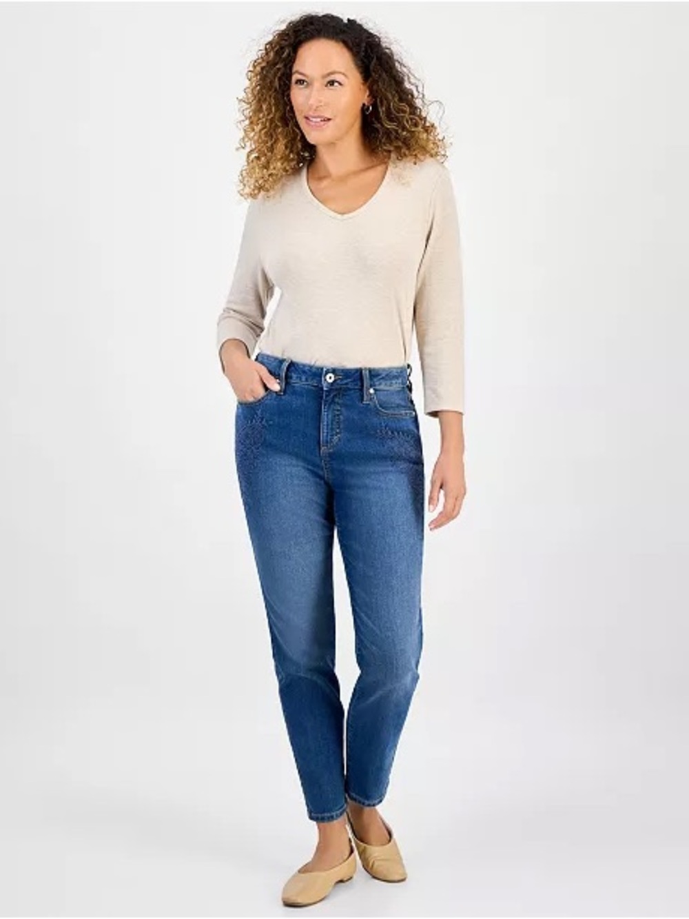 Style & Co. Women's Blue Embroidered Hi-Rise Straight-Leg Jeans size 12. NWT